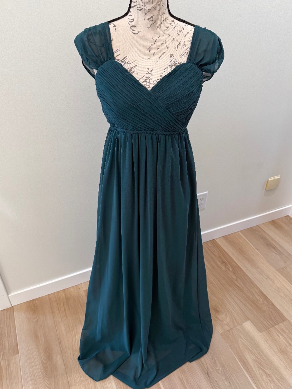 Emerald Green Chiffon Maxi Bridesmaid Dress Ruched Sweetheart Formal Gown Small